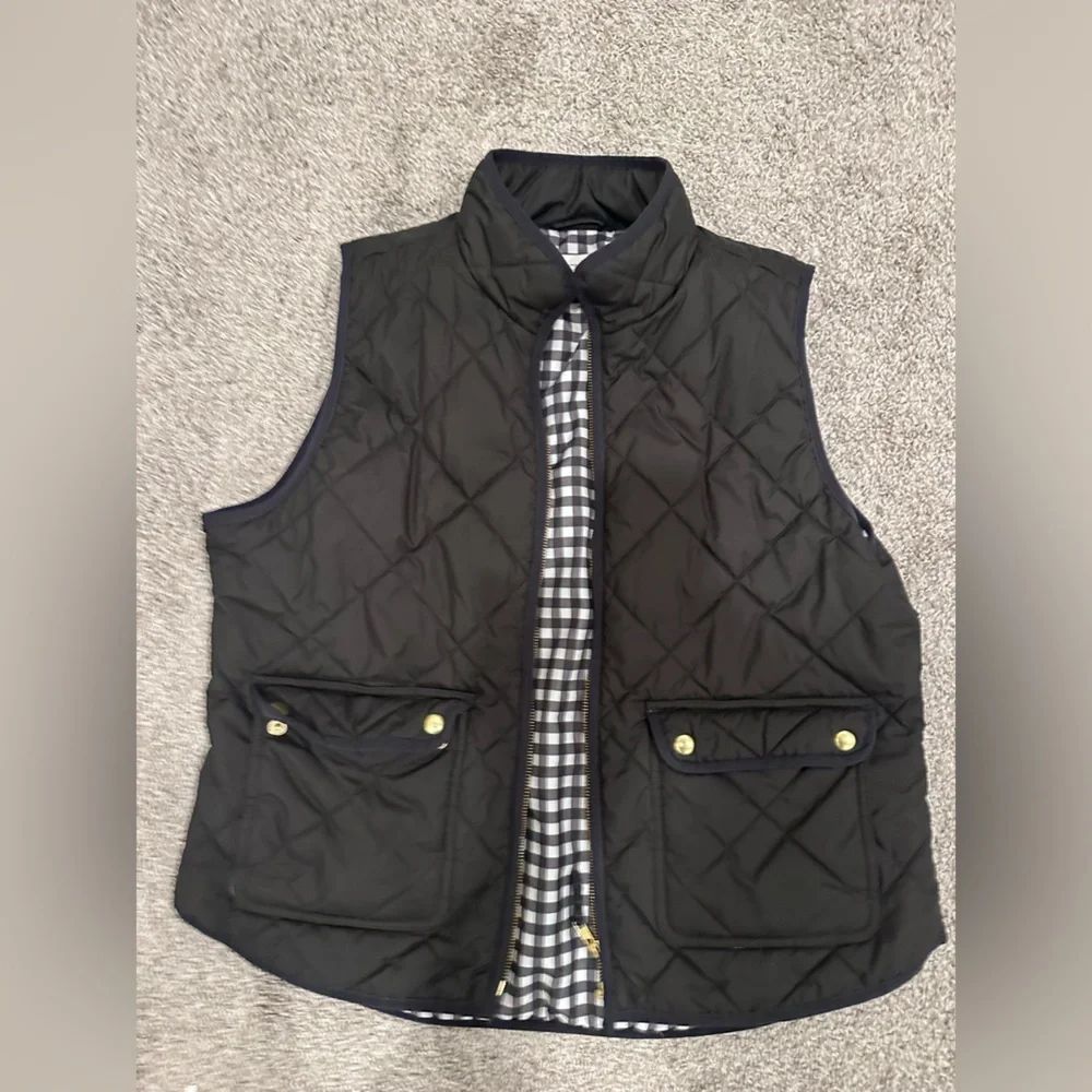 J. Crew Black Quilted Vest with Checkered Lining - Picture 2 of 4